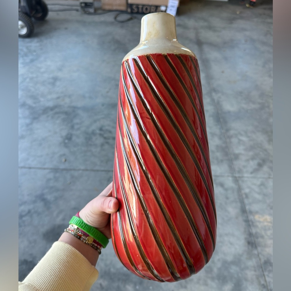 Kirklands Red and Gold Striped Vase